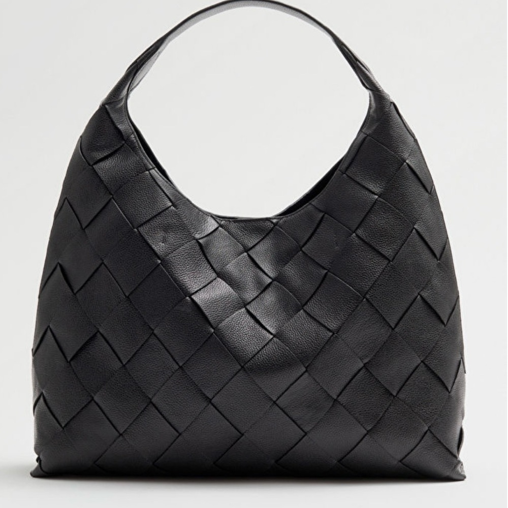 Black Woven Leather Hobo Bag